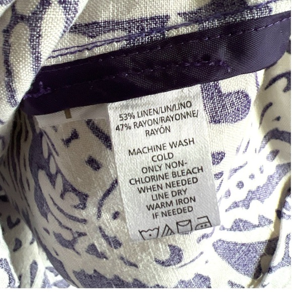 Purple and Creamy White Tropical Patterned Women's Linen Blend Skirt - Picture 5 of 5